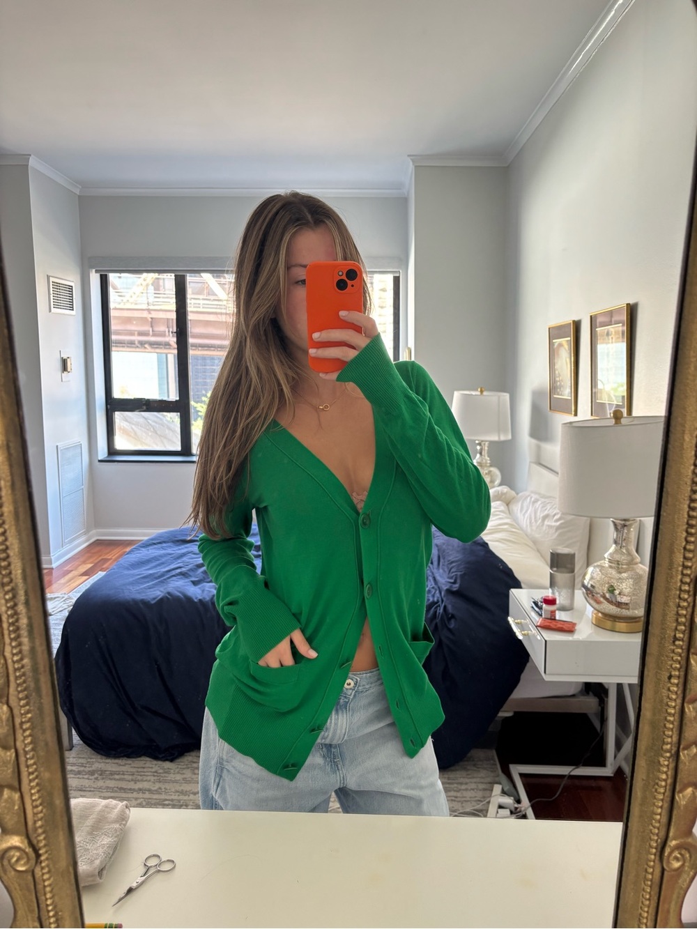 Vince Bright Green V-Neck Button Cardigan